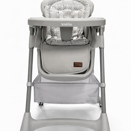 Premium Adjustable Baby High Chair with Storage Basket – Kidilo Grey Feeding Chair