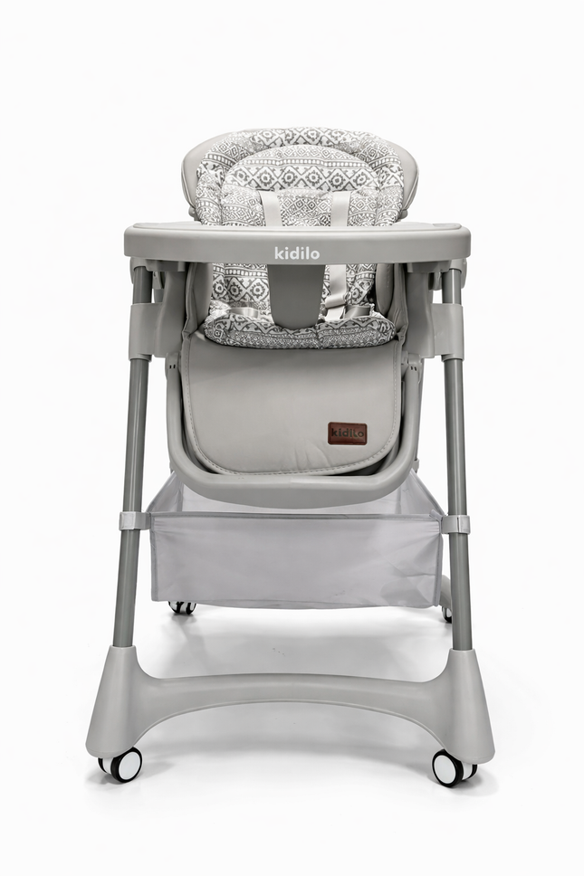 Premium Adjustable Baby High Chair with Storage Basket – Kidilo Grey Feeding Chair