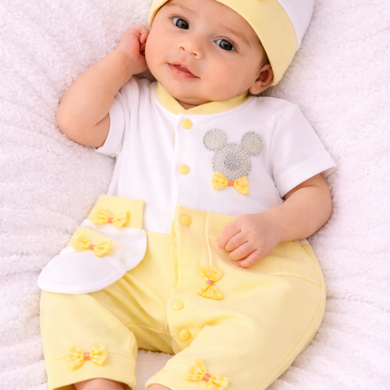 Elegant Baby Boy White Romper with Crown & Bow Tie Design