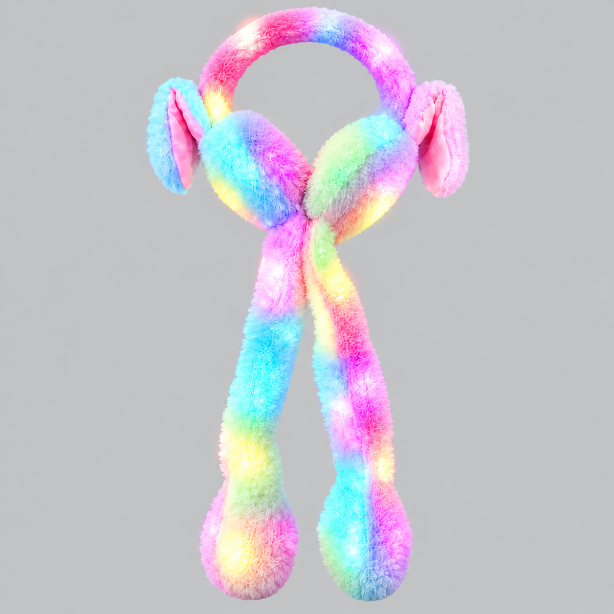 LED Light-Up Rainbow Bunny Earmuffs – Winter Ear Warmers