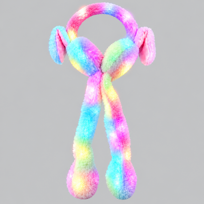 LED Light-Up Rainbow Bunny Earmuffs – Winter Ear Warmers