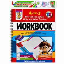 4-in-1 Reusable Write & Wipe Preschool Workbook – ABC, abc, Counting & Urdu Haroof-e-Tahajji Practice