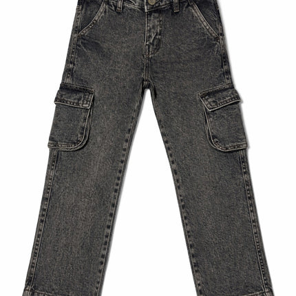 Kids Grey Washed Cargo Denim Jeans with Side Pockets (Boys/Girls)