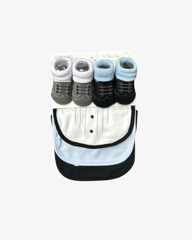 Baby Bibs And Socks Set (Blue/Black)