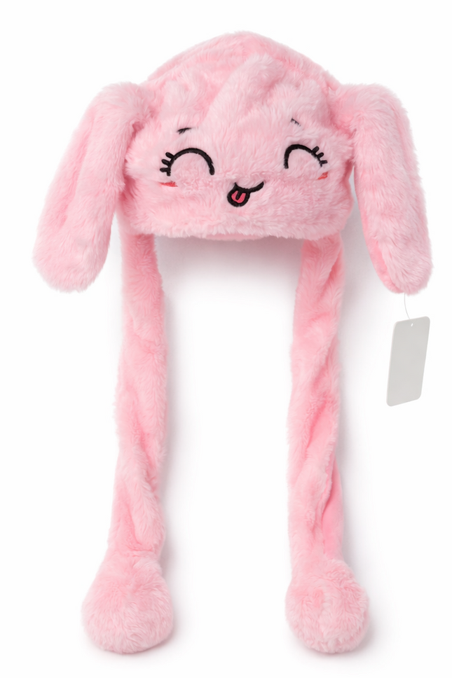 Plush Bunny Ear Muff Hat with Long Paws – Soft & Cozy Winter Accessory