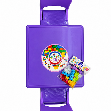 Kids Plastic Table Set with 2 Chairs & Building Blocks – Purple Study & Activity Tab
