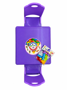Kids Plastic Table Set with 2 Chairs & Building Blocks – Purple Study & Activity Tab