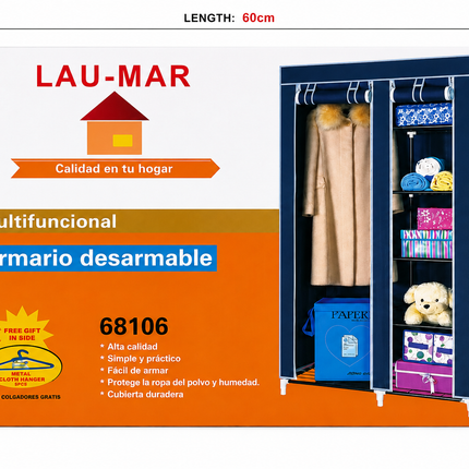 Portable Wardrobe Closet – with 5 Storage Shelves, Dustproof Clothes Organizer