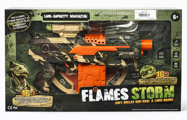 Flames Storm Soft Bullet Gun – Large Capacity Magazine Blaster with 16 Soft Bullets (Green Camo