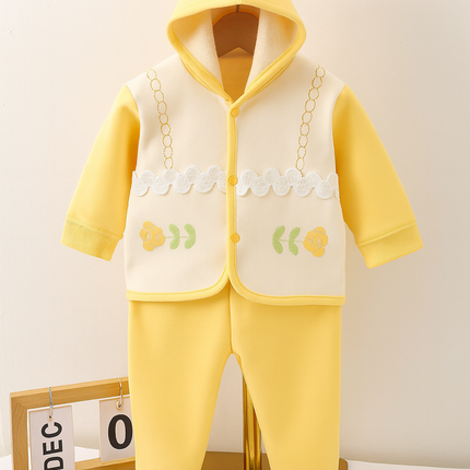 Cute Yellow Floral Hooded Winter Suit for Babies (2-Piece Set)