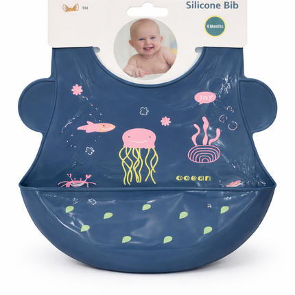 Baby Silicone Bib with Food Catcher – Waterproof Feeding Bib (4+ Months)