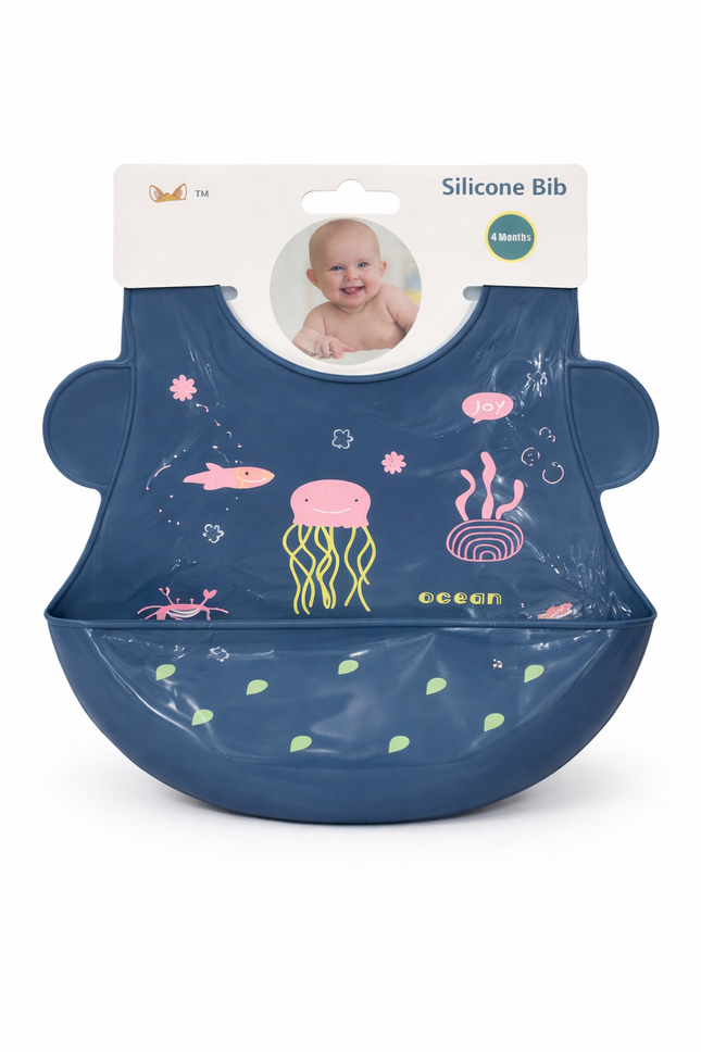Baby Silicone Bib with Food Catcher – Waterproof Feeding Bib (4+ Months)