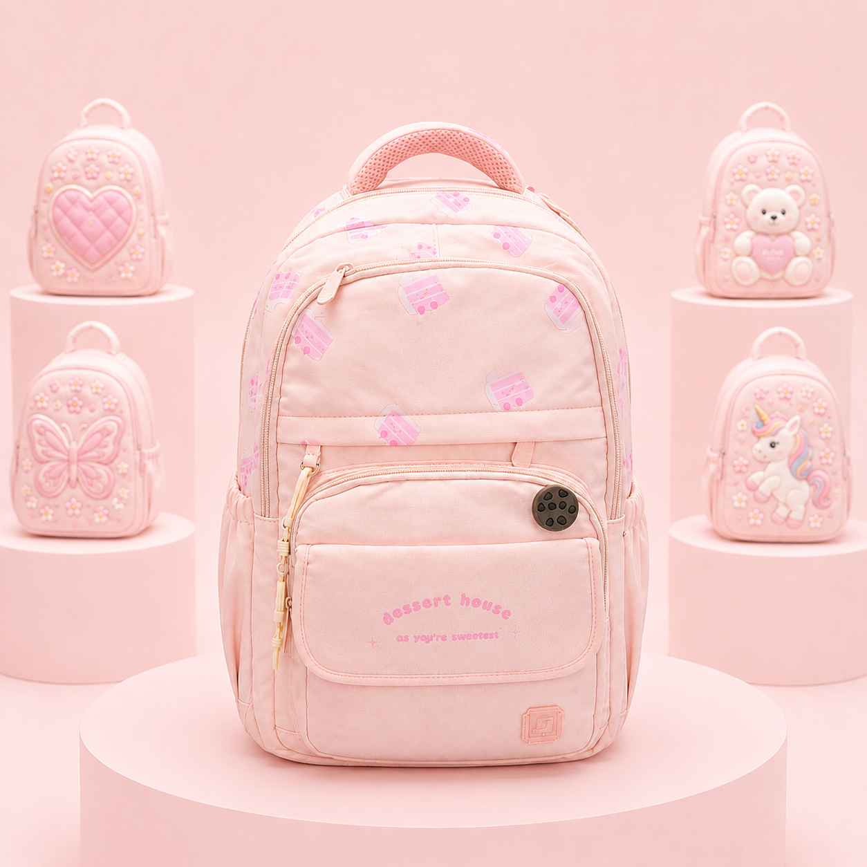 Girls Dessert Print School Backpack – 18" × 13"