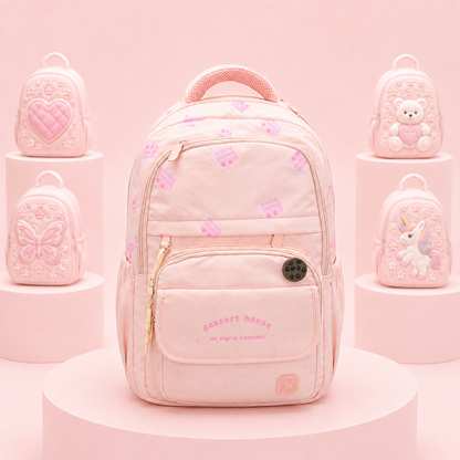 Girls Dessert Print School Backpack – 18" × 13"