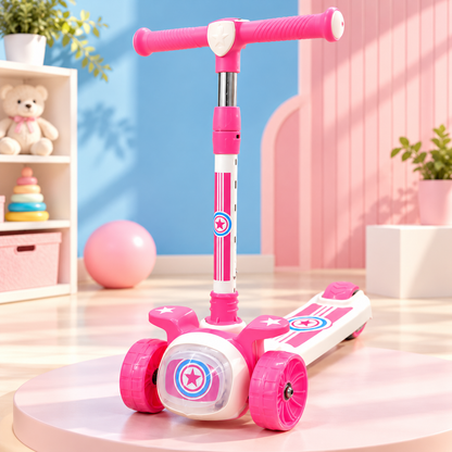 Pink 3-Wheel Scooter – Cute Star Design with Adjustable Handle