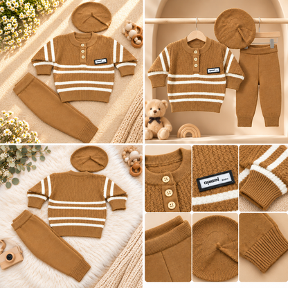 Baby Boys' 3-Piece Knitted Winter Set – Brown  K0738