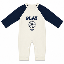 Baby Boy Football Appliqué Full-Sleeve Romper – Cream & Navy