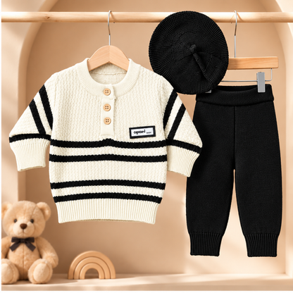 Baby Boys' 3-Piece Knitted Winter Set – black K0738