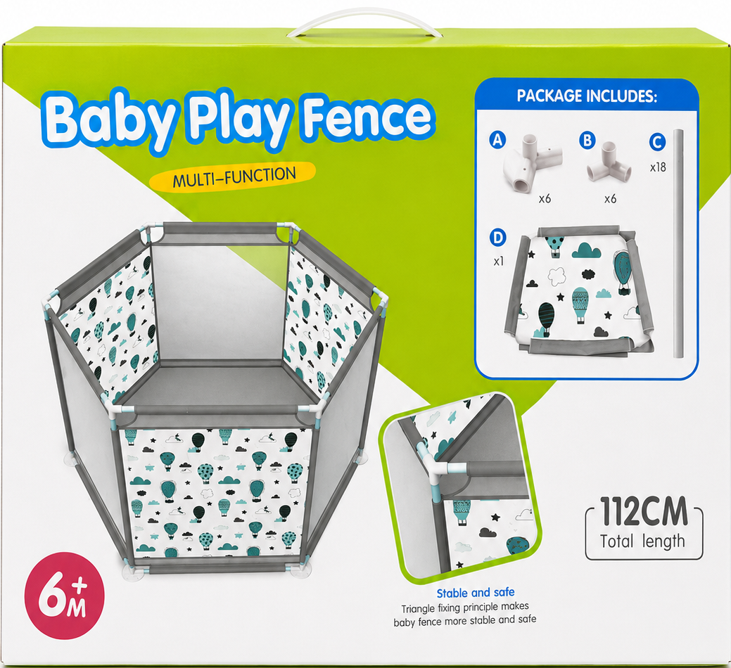 Baby Play Fence Hexagonal Safety Playpen – 112CM Multi-Function Indoor - T12892
