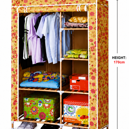 Portable Wardrobe Closet  – Dustproof Clothes Organizer with Hanging Rod & Multi-Tier Storage Shelves