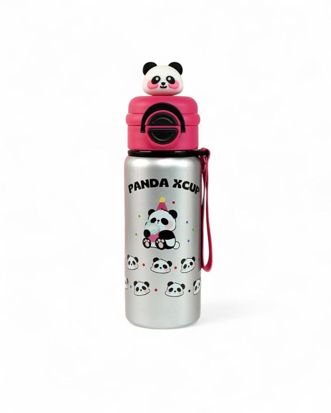 Silver Pink Panda Stainless Steel Water Bottle