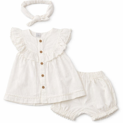Baby Girl Off-White Summer Dress Set with Headband (3-Piece)