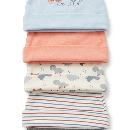 5-Piece Summer Baby Cap Set – Lightweight Cotton Dinosaur Newborn Hats (Breathable & Soft)