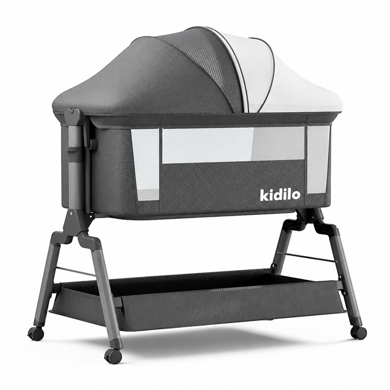 Kidilo BJJ-658P Premium Bedside Baby Crib with Mosquito Net – Grey