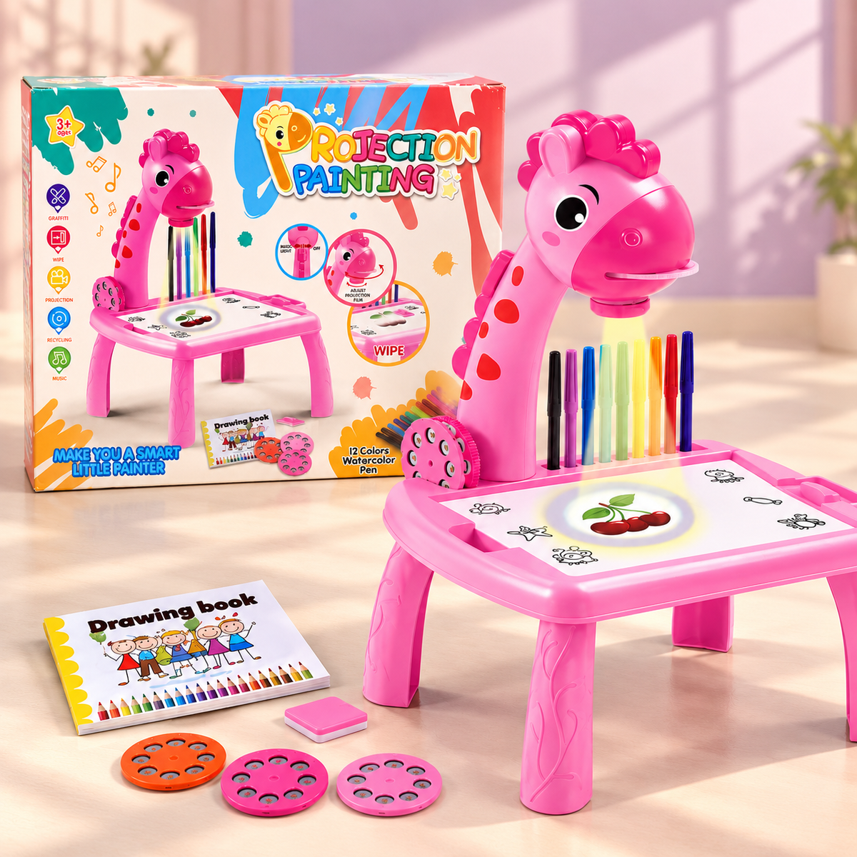 Pink Giraffe Draw & Trace Projector Table Set for Kids