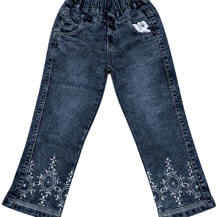 Girls Elegant Embroidered Flared Denim Pants – Stretchable Bell Bottom Jeans