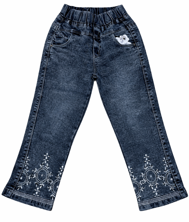 Girls Elegant Embroidered Flared Denim Pants – Stretchable Bell Bottom Jeans
