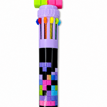 10-in-1 Retractable Multicolor Crayon Pen – Pixel Block Design | Rainbow Coloring Pen for Kids
