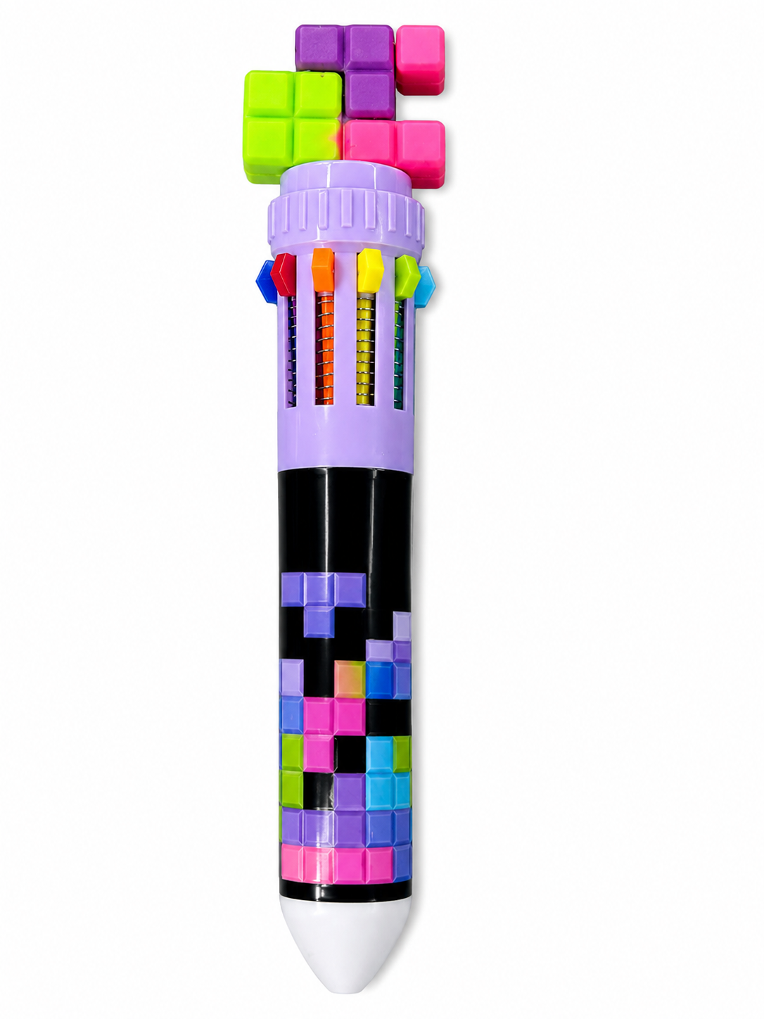 10-in-1 Retractable Multicolor Crayon Pen – Pixel Block Design | Rainbow Coloring Pen for Kids