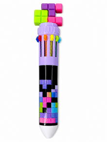 10-in-1 Retractable Multicolor Crayon Pen – Pixel Block Design | Rainbow Coloring Pen for Kids