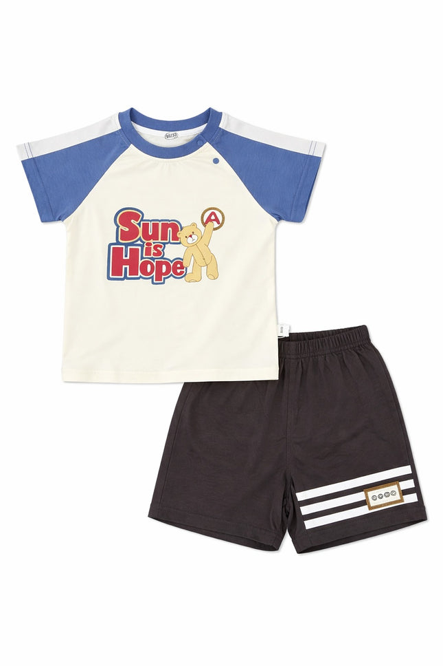 Baby Boy "Sun is Hope" Graphic Raglan T-Shirt & Striped Shorts 2-Piece Summer Set