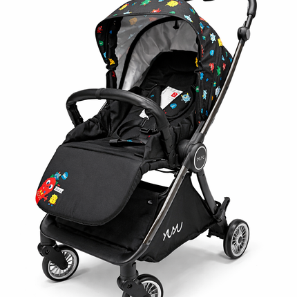 Luxury Baby Stroller Pram with Canopy & Foot Cover – Black Cartoon Print (Newborn to Toddler)