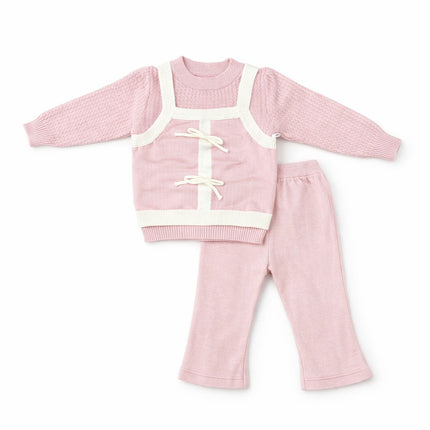 Modern Knit Baby Outfit Set for 0–12 Months – Blush Pink & Cream Two-Piece Set
