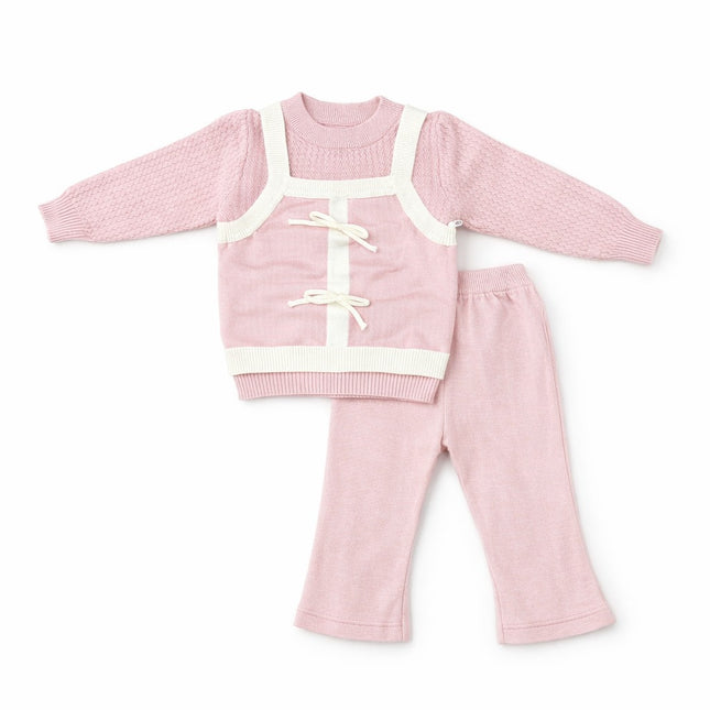 Modern Knit Baby Outfit Set for 0–12 Months – Blush Pink & Cream Two-Piece Set