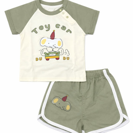 Baby Boy "Toy Car" Elephant Graphic Raglan T-Shirt & Dolphin Shorts 2-Piece Summer Set