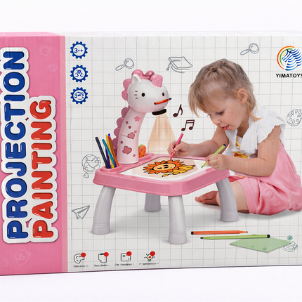Kids Unicorn Projector Painting Table with Light & Music – Drawing & Tracing Desk (Pink)