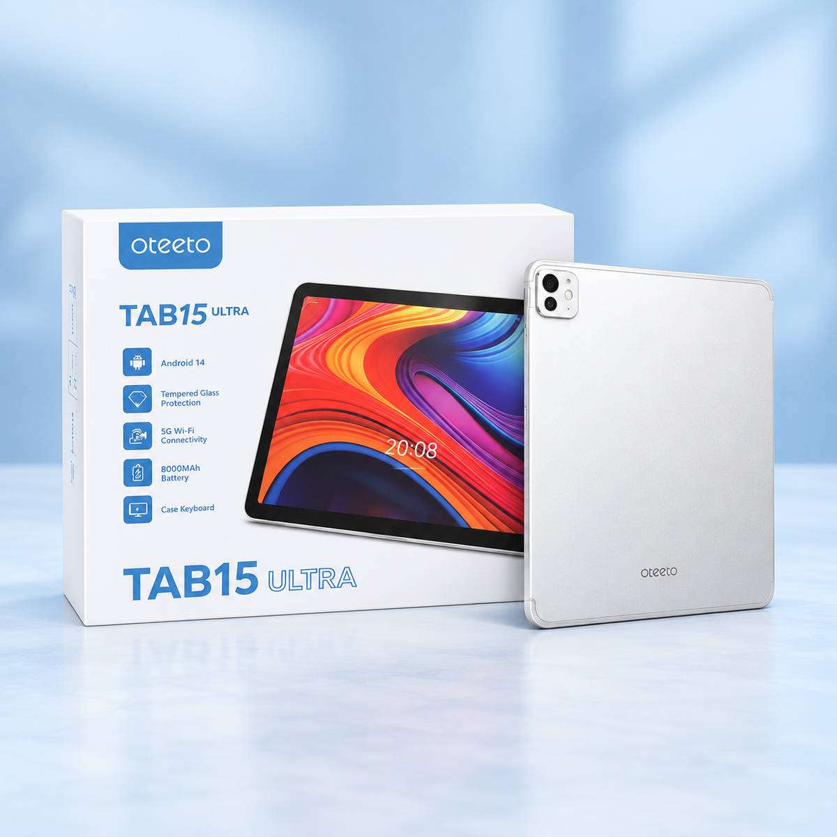 Oteeto Tab 15 Ultra Tablet – Android 14 | 5G WiFi | 6000mAh Battery | Tempered Glass + Keyboard Case