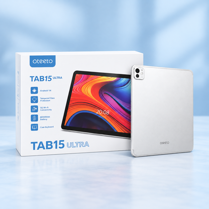 Oteeto Tab 15 Ultra Tablet – Android 14 | 5G WiFi | 6000mAh Battery | Tempered Glass + Keyboard Case