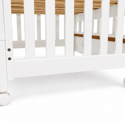 Premium Wooden Baby Cot with Adjustable Mattress Base & Lockable Wheels - BAMBINI