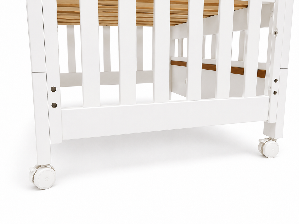 Premium Wooden Baby Cot with Adjustable Mattress Base & Lockable Wheels - BAMBINI