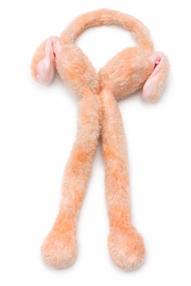 Plush Bunny Ear Muff Hat with Long Paws – Soft & Cozy Winter Accessory