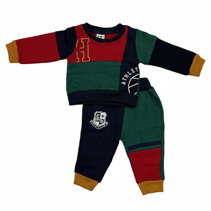 Boys Multi-Color Block Athletic Sweatshirt & Jogger Set – 2-Piece Sports Outfit