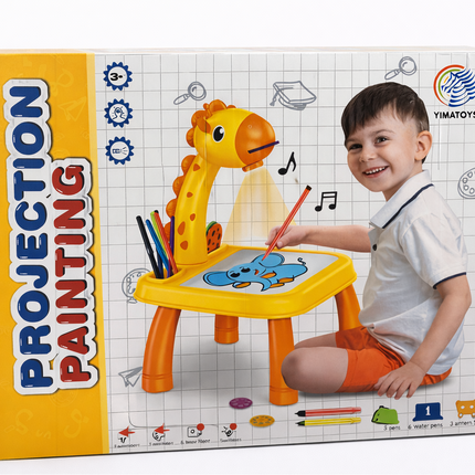 Kids Projection Painting Drawing Table – Giraffe Art Projector Set with 3 Disks & 12 Watercolor Pens