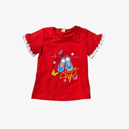 Girls Red Top With Floral Lase