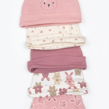5-Piece Summer Baby Cap Set – Lightweight Cotton Newborn Hats (Little One Pink Collection)