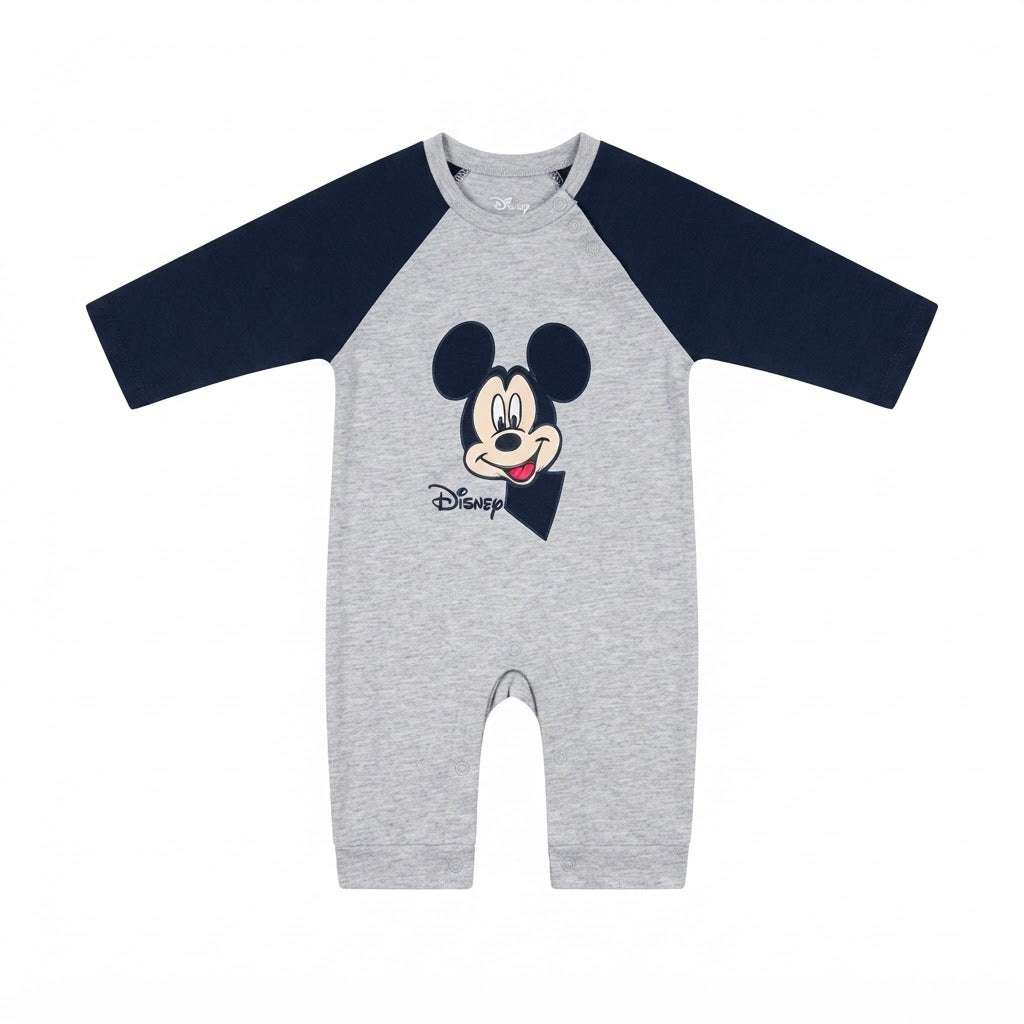 Baby Mickey Mouse Full-Sleeve Romper – Grey & Navy